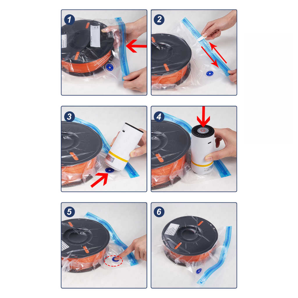 Kit 10 Sacos A Vácuo Para Filamento 3D + Bomba Elétrica | PLA PETG ABS TPU | Proteção Contra Umidade