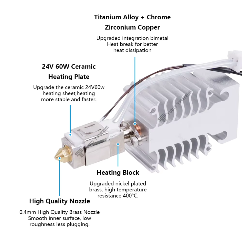 Hotend Ender 3 V3 SE Completo 24V 60W Cerâmico Termistor Resistência Upgrade
