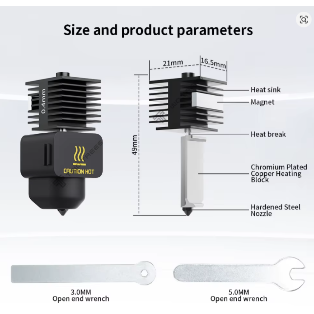 Hotend | Bambu A1 A1 Mini | 0.4mm | Aço Endurecido Não Desgasta | Troca Rápida Alta | Precisão 3D